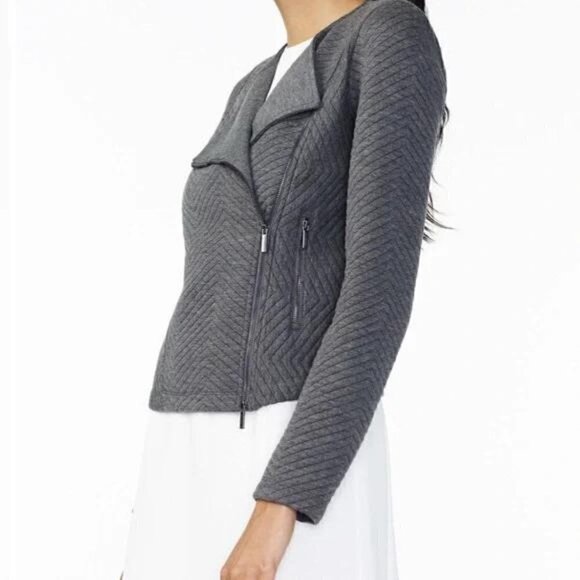 Armani Exchange Women's Gray Chevron Quilted Knit Jacket Size Small - Picture 2 of 11